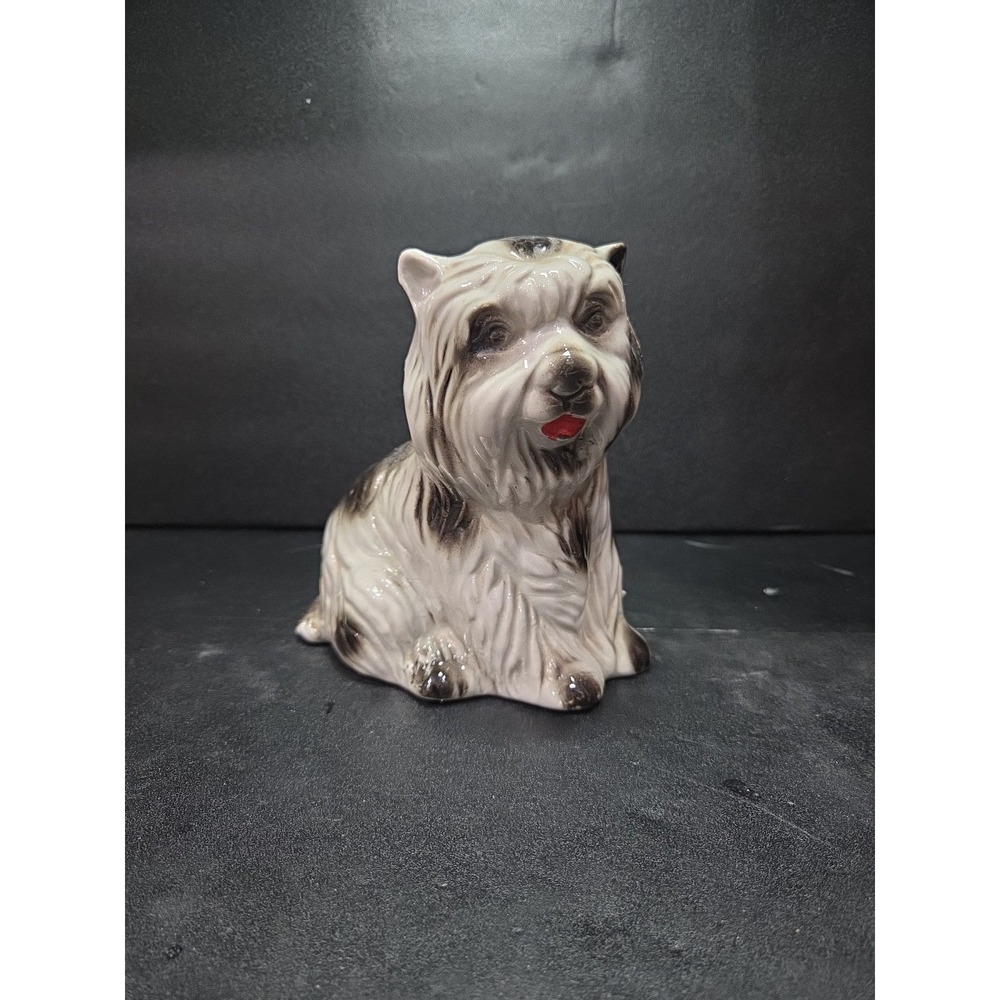 MCS Brazil Maltese Dog Statue, Vintage Porcelain Figurine, Red Tongue Detail